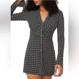 Michael Kors XS Ruched Bodycon Mini Dress Y2K Black White Geometric Party Career